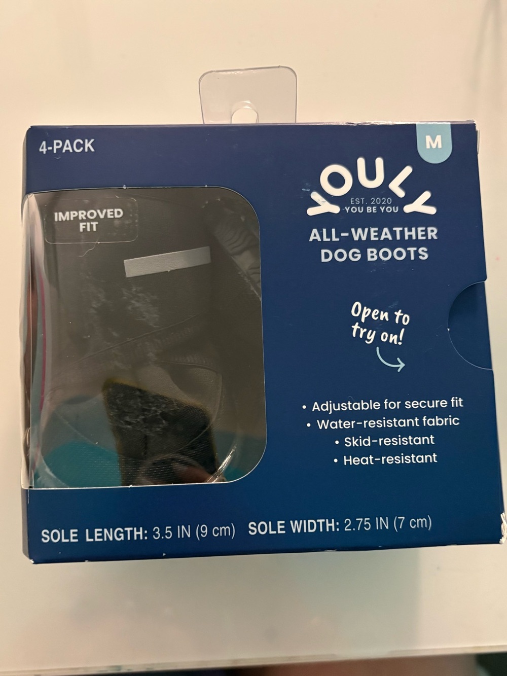 Youly All-Weather Dog Boots - Black (M), 4-Pack